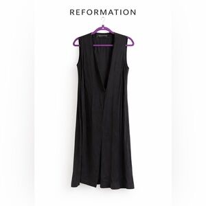 REFORMATION | Black Sleeveless Deep V Midi Dress